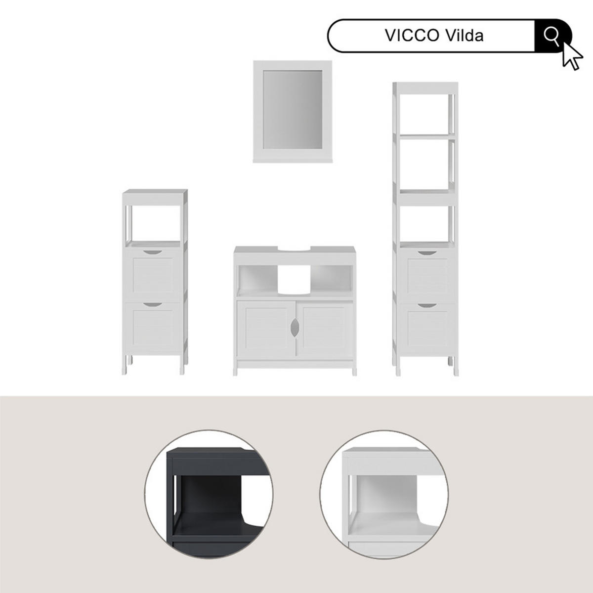 MIDISCHRANK Vilda Grau 30 x 89 cm mit 2 Schubkästen - Grau, Holzwerkstoff (30/89/30cm) - Vicco