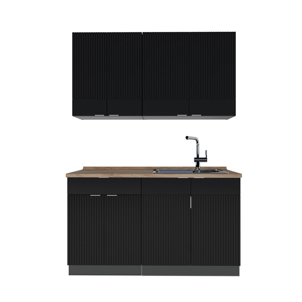 JEDNODUCHÁ KUCHYNĚ Fame-Line, černé pruhy/antracit, 140 cm, dub AP - černá/antracitová, kompozitní dřevo (140/81.6/60cm) - Vicco