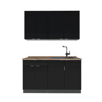 SINGLEKÜCHE Fame-Line, Schwarz gestreift/Anthrazit, 140 cm, AP Eiche - Anthrazit/Schwarz, Holzwerkstoff (140/81.6/60cm) - Vicco