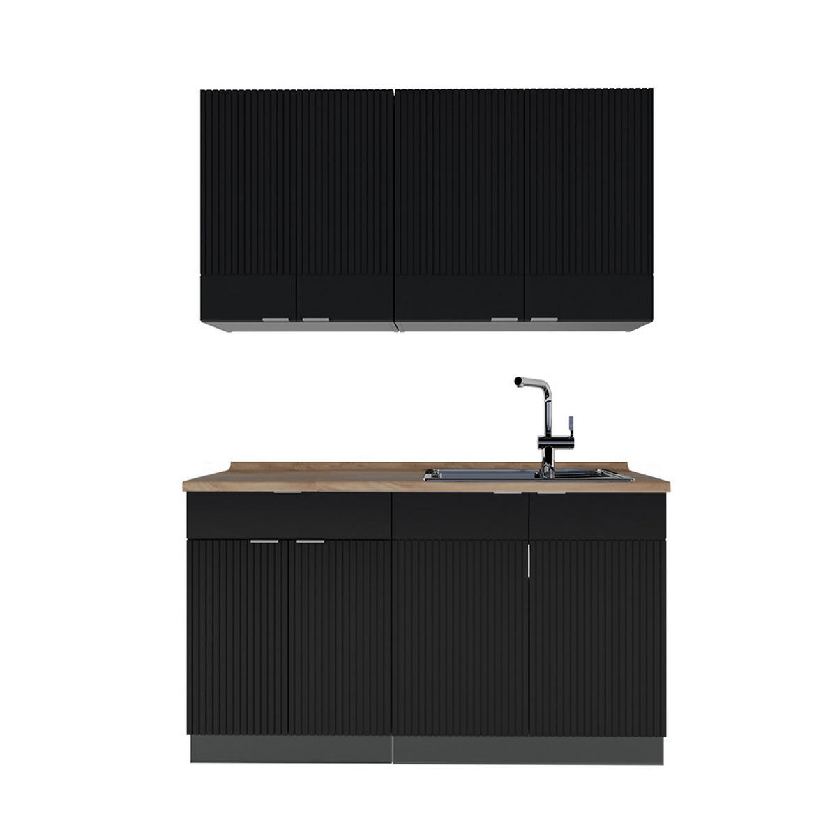 SINGLEKÜCHE Fame-Line, Schwarz gestreift/Anthrazit, 140 cm, AP Eiche - Anthrazit/Schwarz, Holzwerkstoff (140/81.6/60cm) - Vicco