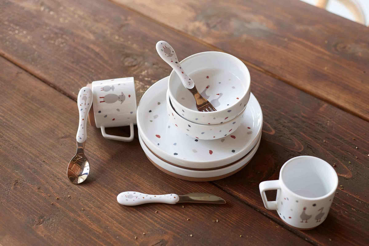 KINDER PORZELLAN-GESCHIRR-SET Tiny Farmer Gans & Schaf 3er Set - Weiß, Keramik (20.5/7.5/33cm) - Lässig