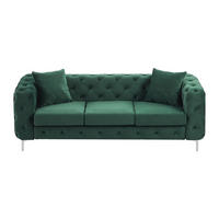 SOFA - 3 Personen - samt - grün Edwina - Grün, Textil/Metall (220/76/91cm) - Vente-Unique