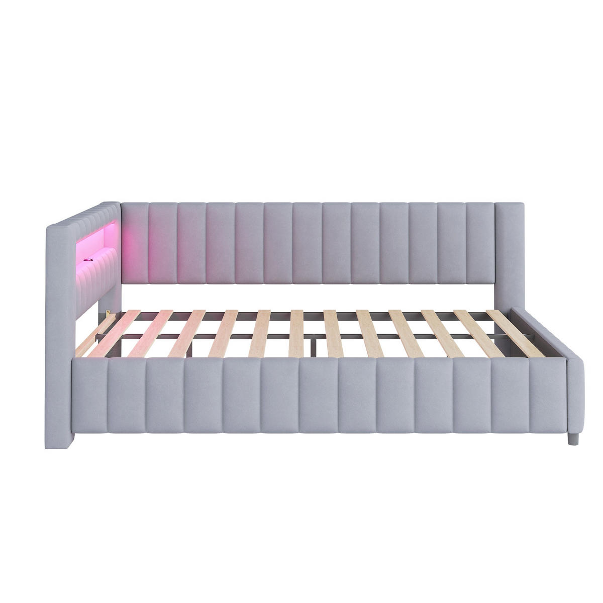 POLSTERBETT 140/200 cm DE-01924, in Grau, mit Sofafunktion, LED und USB - Grau, Holzwerkstoff (140/200cm) - ComfortXL
