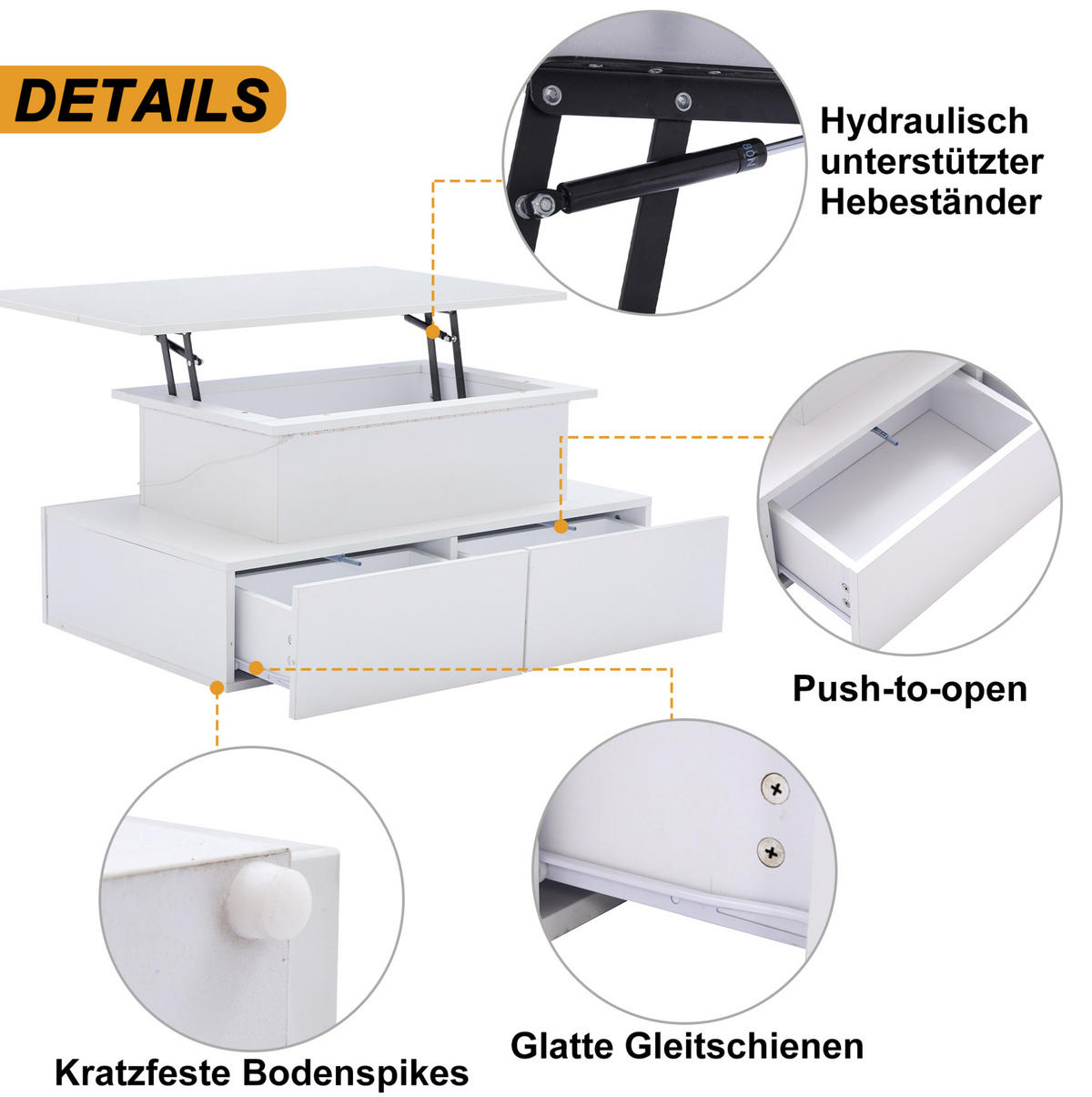COUCHTISCH 90/55/41 cm Weiß aus Spanplatte mit LED-Beleuchtung und Stauraum - Weiß, Holzwerkstoff (90/55/41cm) - OKMYHOME