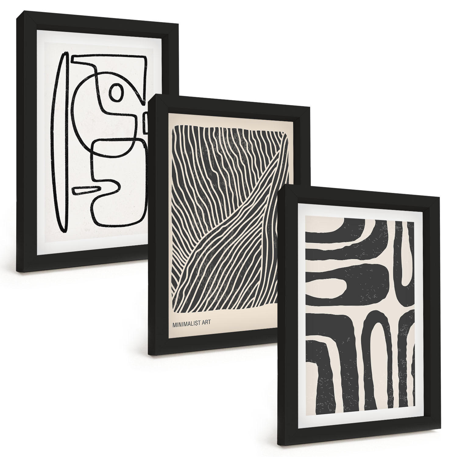 BILDER SET 3er Set - 20x30 cm Schwarzer Rahmen - Abstrakte Muster, Linien, Texturen - Schwarz, Kunststoff (20/30cm) - TULUP