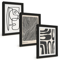 BILDER SET 3er Set - 20x30 cm Schwarzer Rahmen - Abstrakte Muster, Linien, Texturen - Schwarz, Kunststoff (20/30cm) - TULUP
