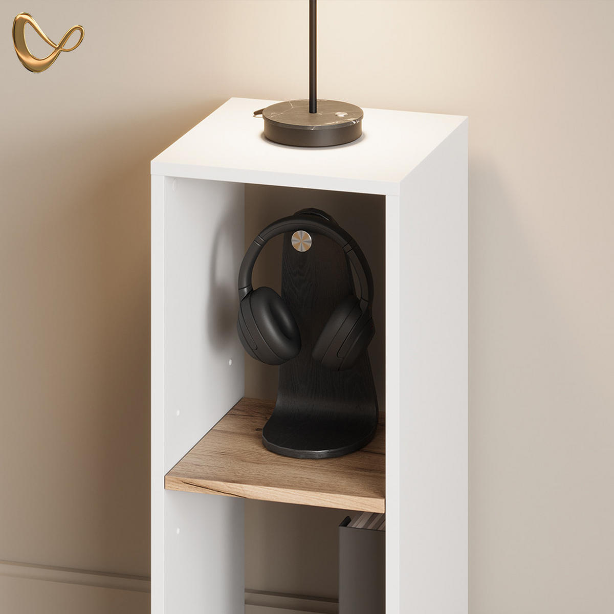 BÜCHERREGAL Lorena Weiß/Goldkraft Eiche mit 2 Fächern - Weiß, Holzwerkstoff (30/74/30cm) - Livinity®