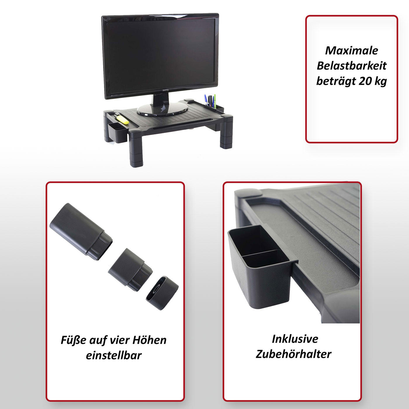 MONITORERHÖHUNG KUNSTSTOFF Schwarz - Schwarz, Kunststoff (33/43/13cm) - MCW