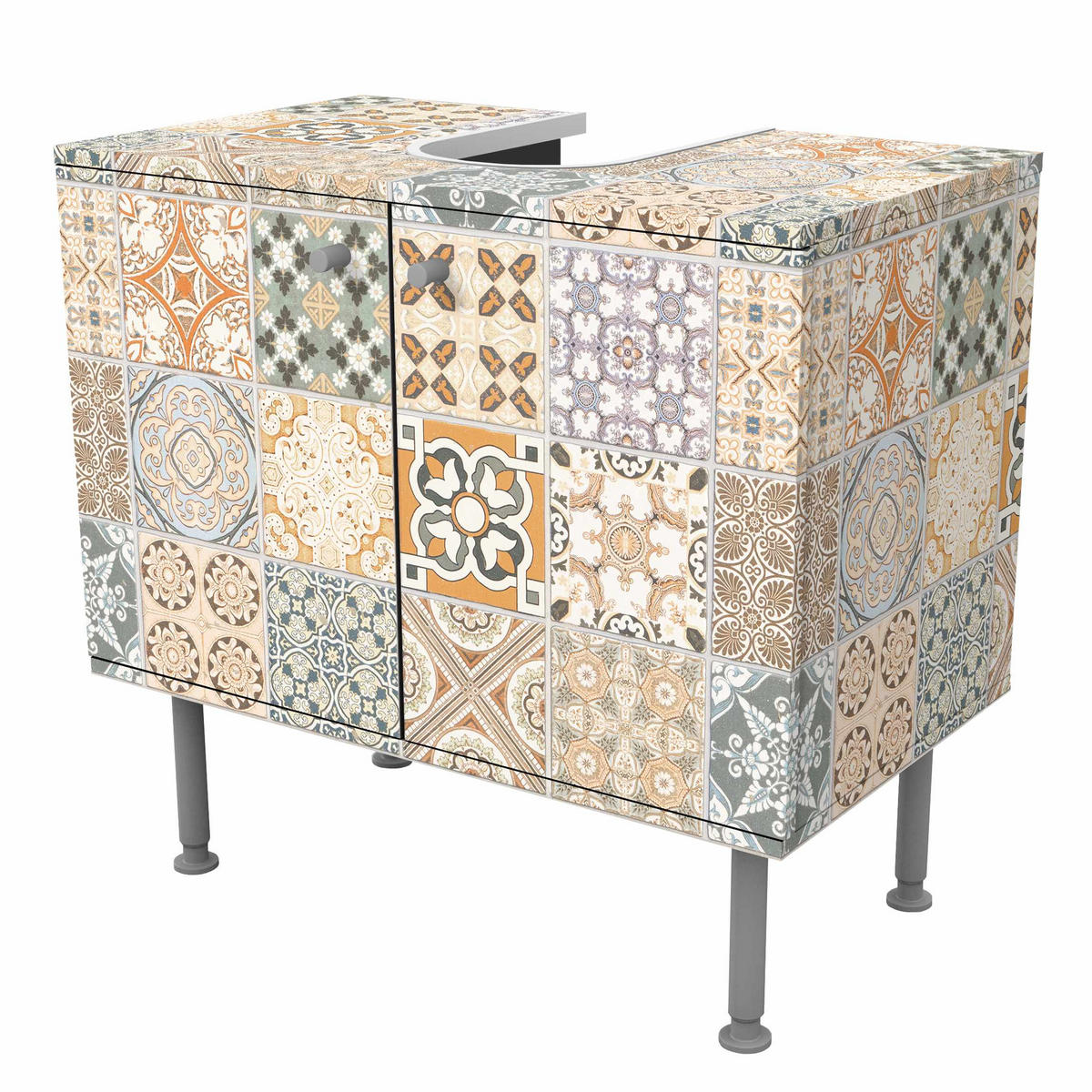 WASCHBECKENUNTERSCHRANK Vintage Azulejo Keramikfliesen 60/55/35 cm - Beige, Holzwerkstoff (60/55/35cm) - Bilderwelten