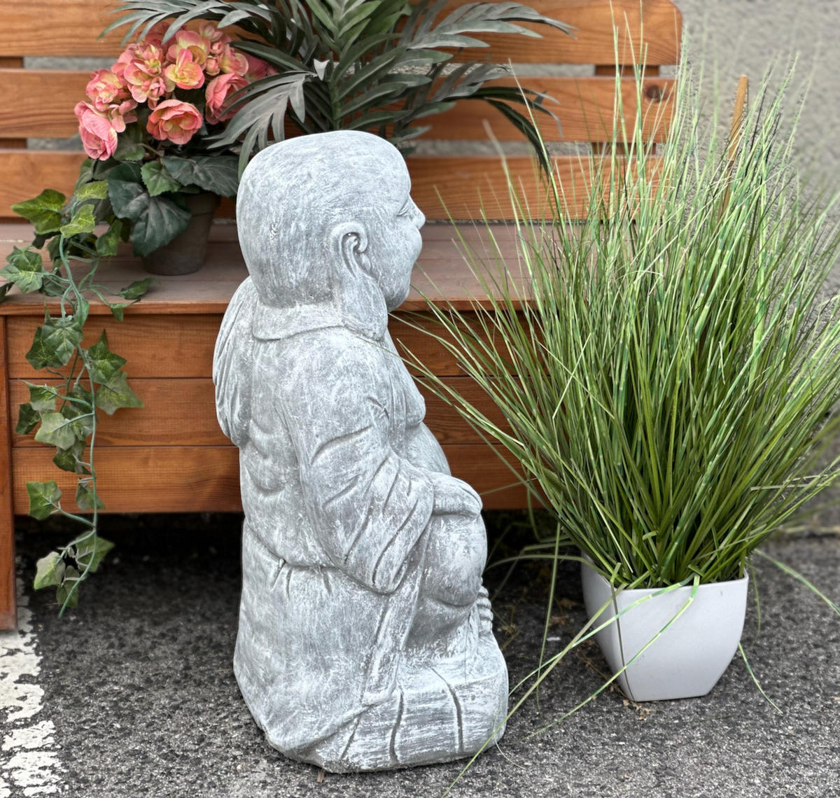 STEINFIGUR Buddha stehend XL - Grau, Stein (20/50/26cm) - stoneandstyle