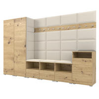 GARDEROBE NELA XII 300 cm (Modulare Flurmöbel Artisan Eiche mit Sitzpolster Creme 01 Gigantisches Set) - Silberfarben/Creme, Holz/Holzwerkstoff (300/187/40cm) - Ravio