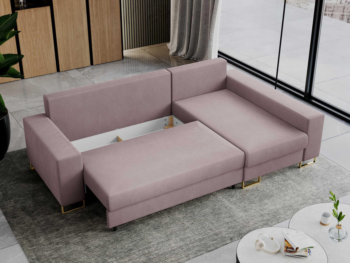 ECKSOFA Dorian Velvet Rosa - Goldfarben/Rosa, Textil/Metall (242/138cm) - MKS