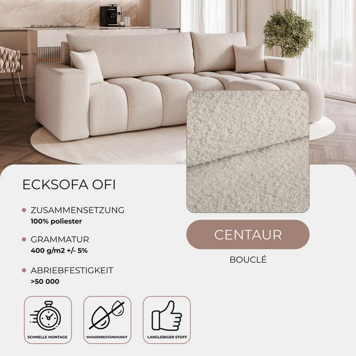ECKSOFA OFI mit Schlaffunktion und Bettkasten Beige - Beige, Holzwerkstoff/Kunststoff (248/145cm) - Idohome
