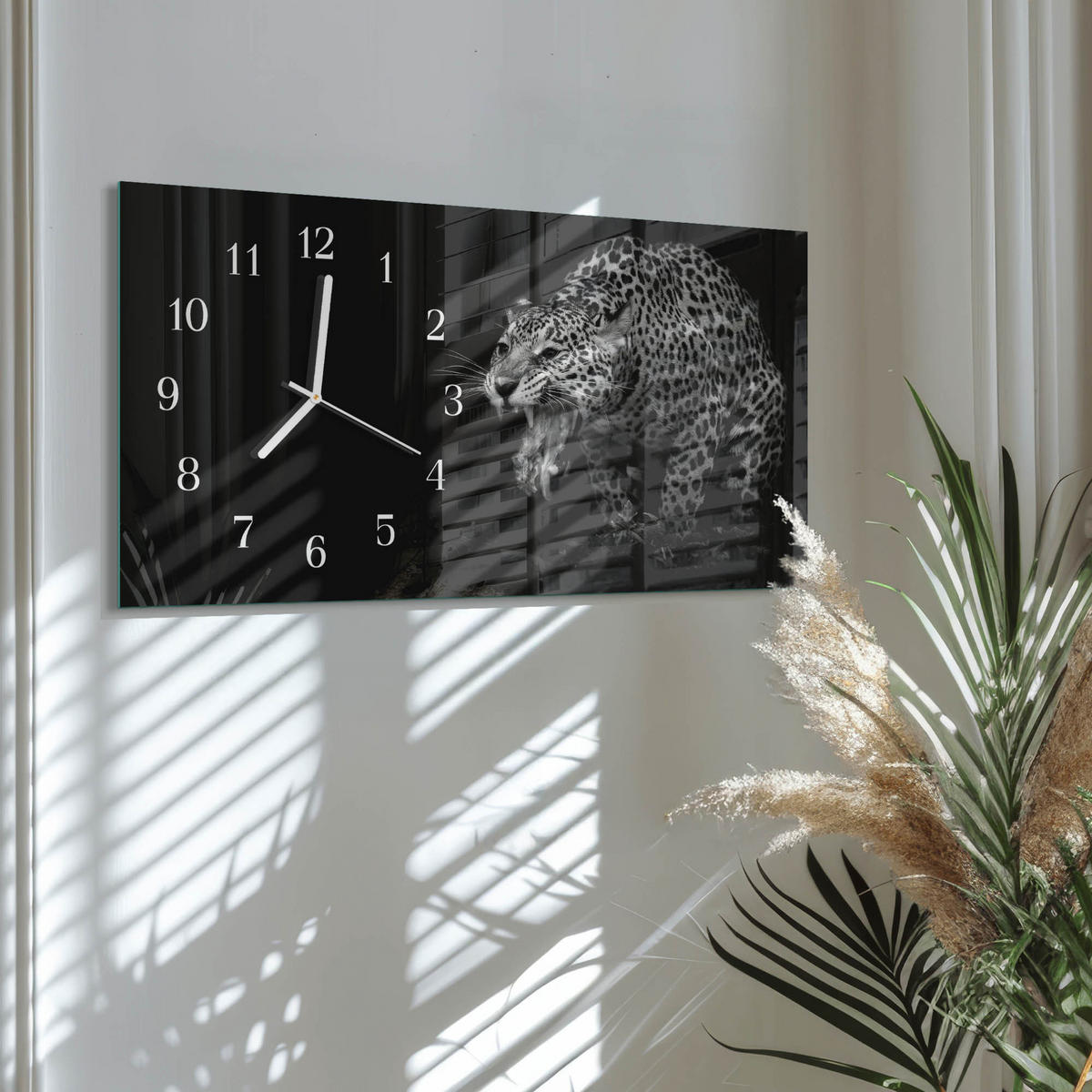 WANDUHR 60x30 cm - Stein - Schwarz, Glas (60/30/0.4cm) - TULUP