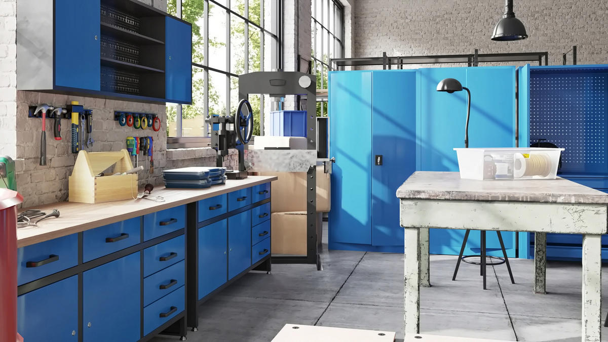 WERKZEUGSCHRANK BEN - Blau/Anthrazit, Metall (120/60/20cm) - Jan Nowak
