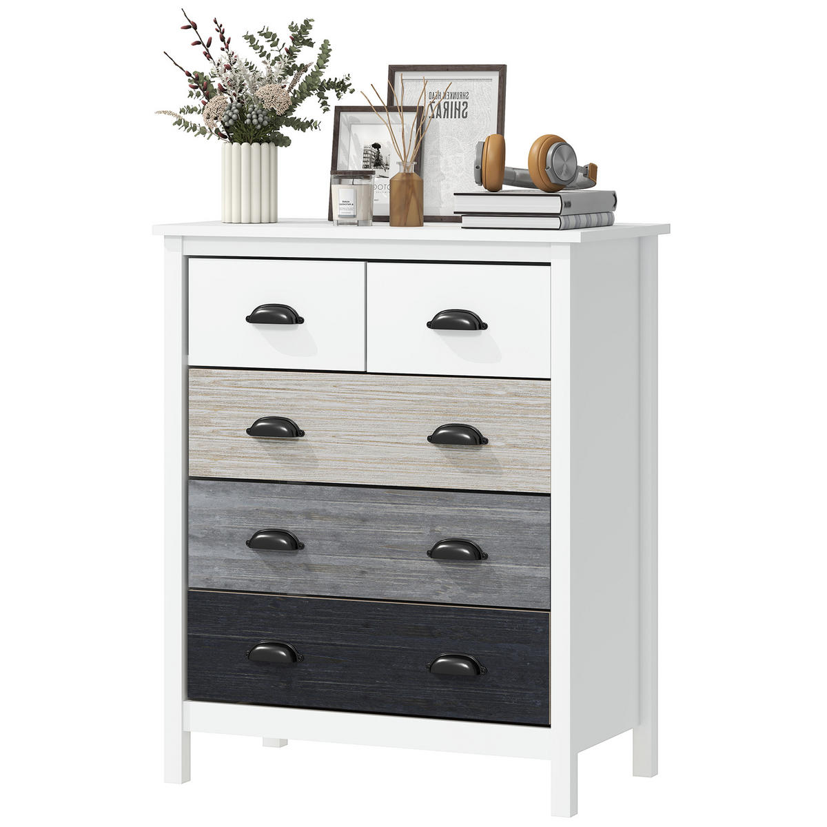 SIDEBOARD DE-09037 5 Schubladen, lackierte Oberfläche Weiß - Weiß, Holzwerkstoff (70/85/38cm) - ComfortXL