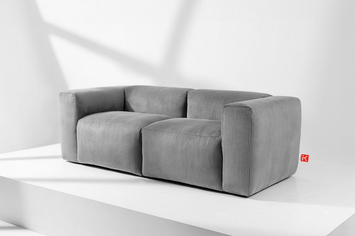2-SITZER-MODULSOFA BUFFO mit extrem weicher und bequemer Sitzfläche, Kordstoff, hellgrau - Hellgrau, Textil (210/73/96cm) - KONSIMO®