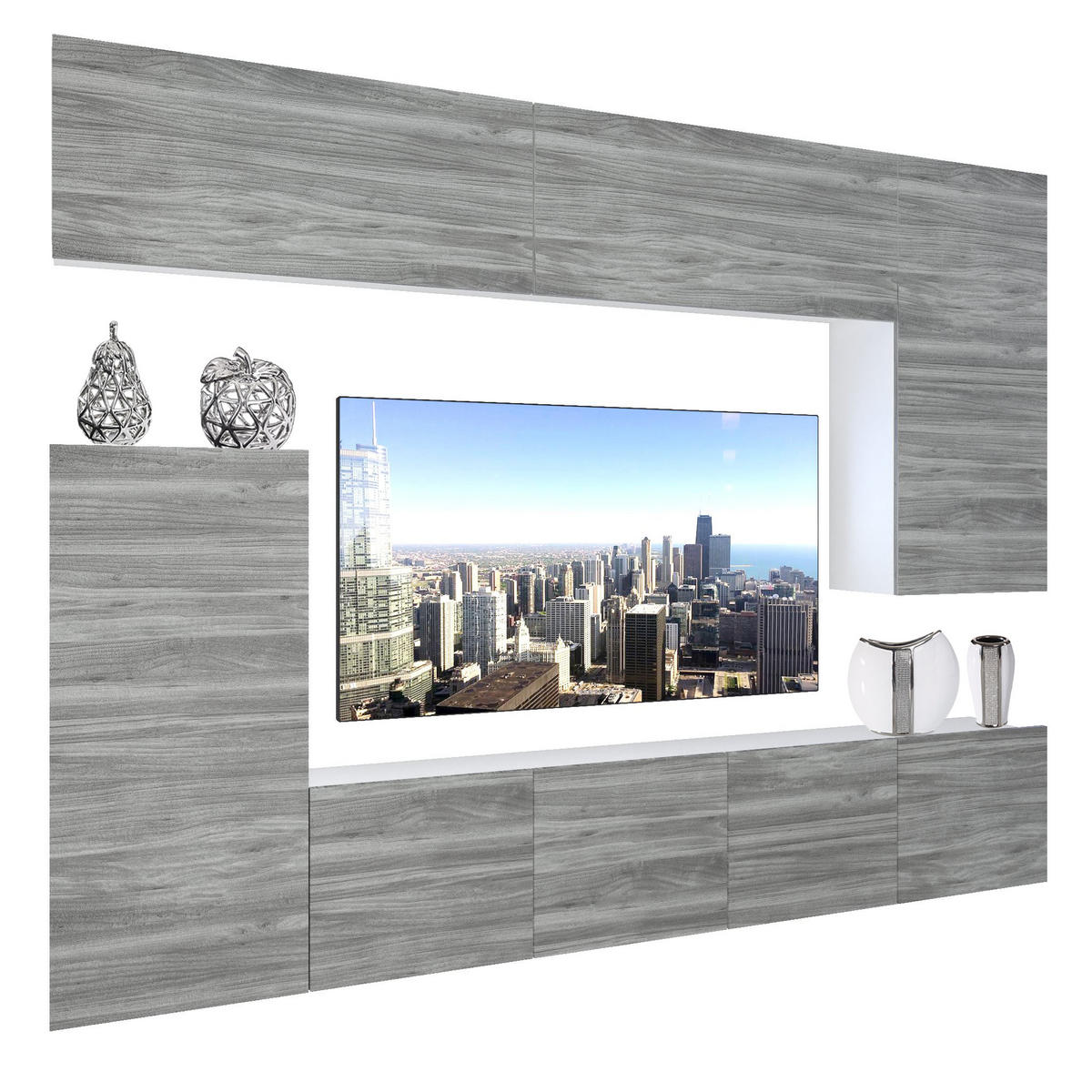 WOHNZIMMERWAND Schrankwand mit LED Glamour Holz - Grau, Holz (250/180/36cm) - B BELINI GROUP