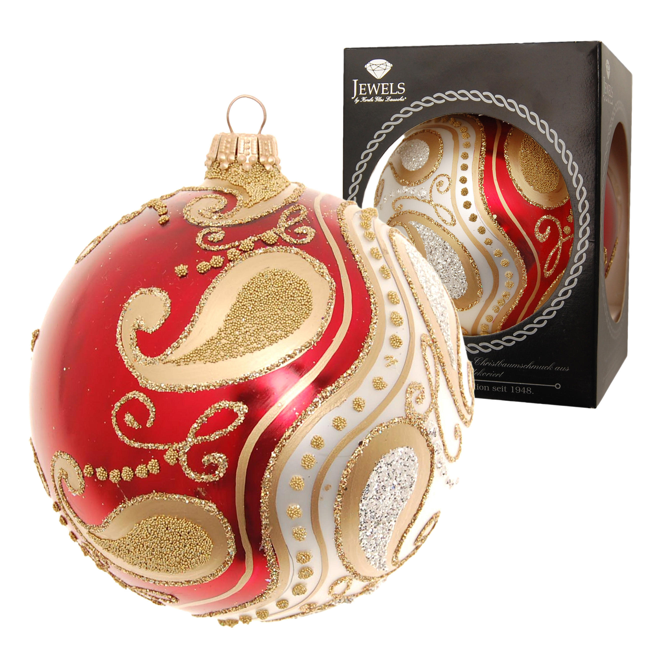 CHRISTBAUMKUGEL Gloria Strassdesign Rot 10cm (Glas / 1 Stk.) - Rot, Glas (10/10/10cm) - Krebs Glas Lauscha