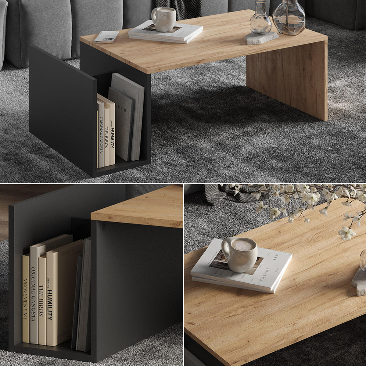 COUCHTISCH Avento Goldkraft Eiche/Anthrazit 100 x 50 cm - Anthrazit/Eiche Wotan, Holzwerkstoff (50/100/32.9cm) - Vicco