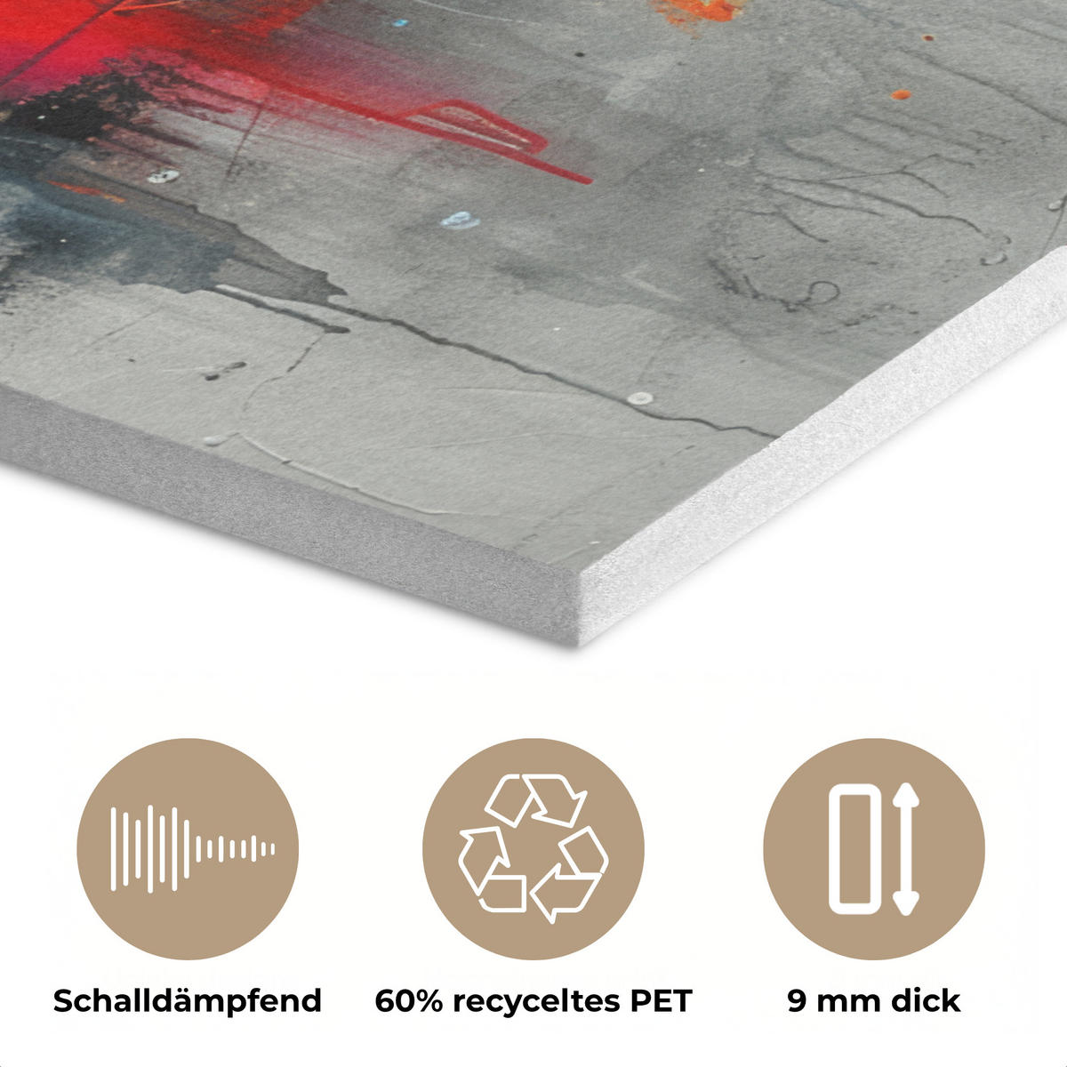AKUSTIKBILD Moderne Kunst - Orange - Grau - Abstrakt Wanddeko 60x90 cm - Hellgrau, Kunststoff (60/90/0.9cm) - MuchoWow