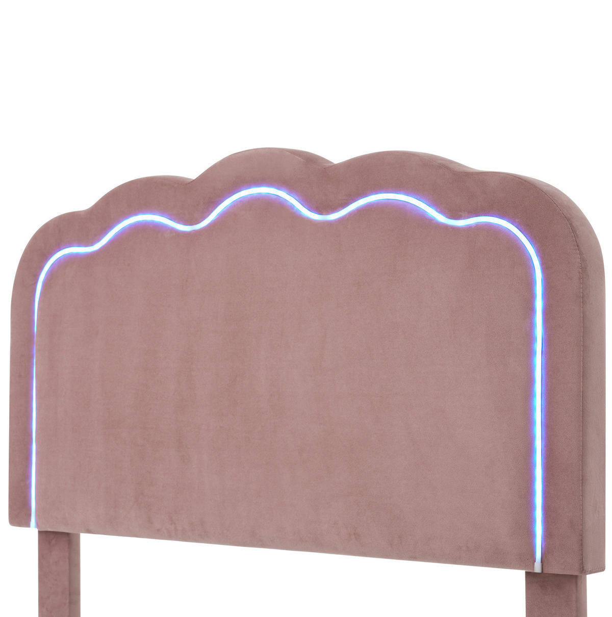 POLSTERBETT aus Samt 90x190 cm Rosa mit LED-Beleuchtung und verstellbarem Kopfteil - Rosa, Textil (90/200cm) - IVMEU