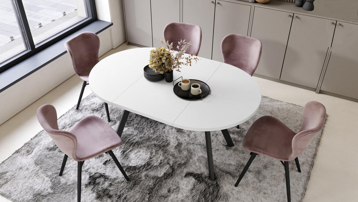 ESSTISCH Rund Weiß Schwarz 90x70 cm - Schwarz/Weiß, Holzwerkstoff (90/90/77cm) - designimpex