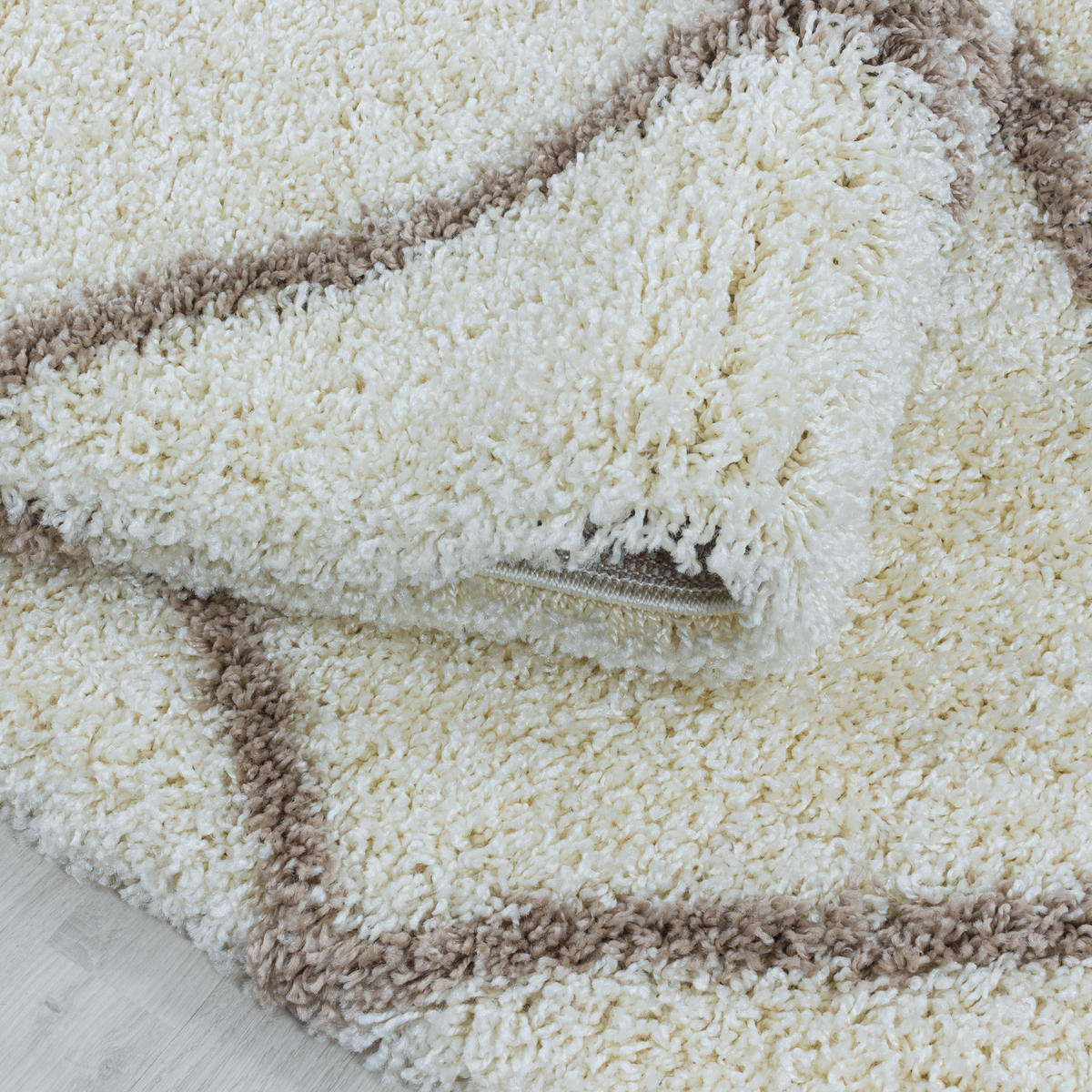 TEPPICH Hochflor Shaggy Geometrisch Polypropylen Wohnzimmer Creme Rechteckig 140x200 - Creme, Textil (140/200cm) - KADIMA DESIGN