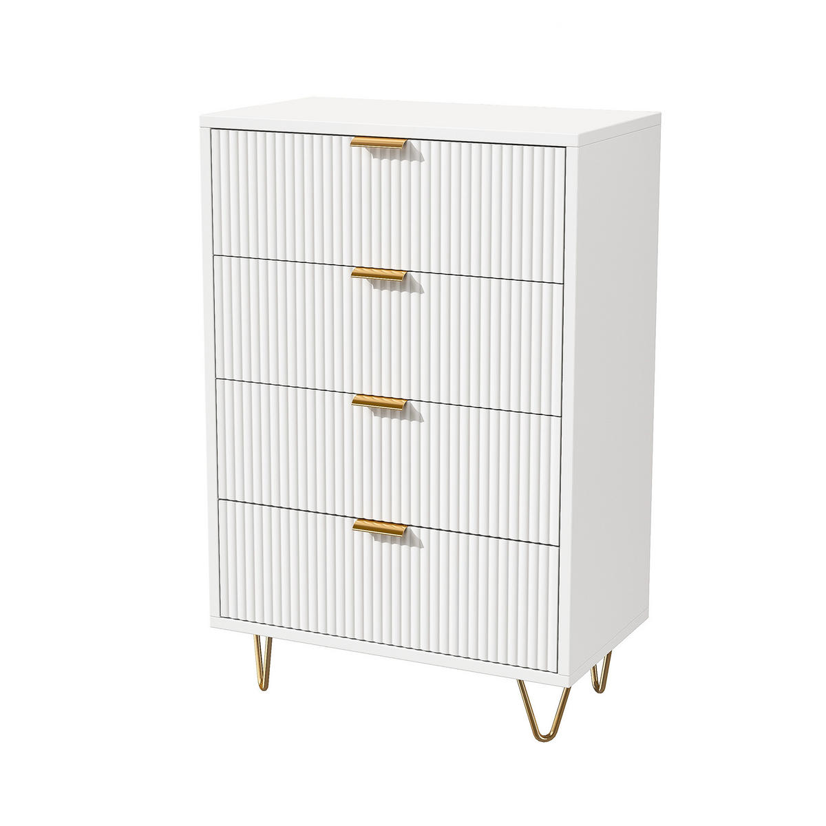 KOMMODE Rillen‑Design Stauraumschrank 34x60x91 cm Weiß mit goldenen Akzenten - Weiß, Holz (60/91/34cm) - Joyfair