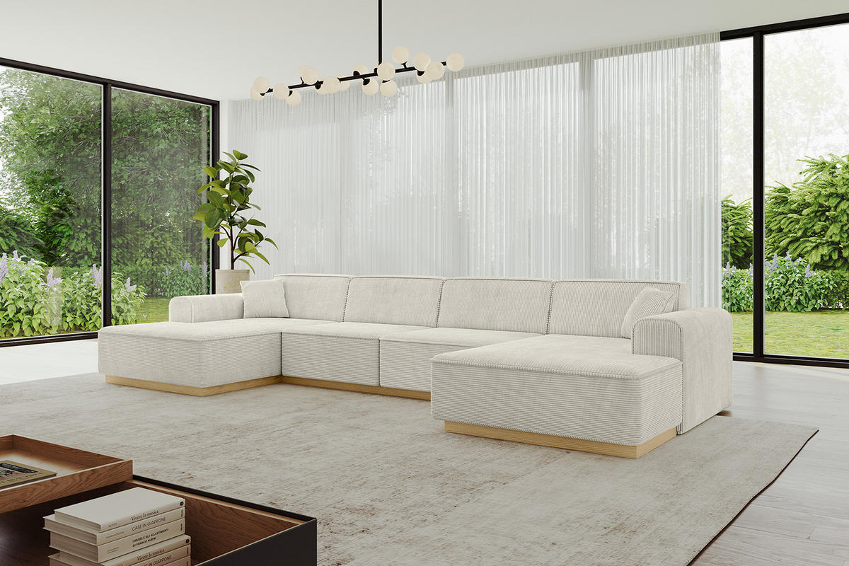 WOHNLANDSCHAFT IREA-U2-v2 - 382x165x81 cm Hellgrau - Hellgrau, Holzwerkstoff/Textil (382/81/165cm) - ALTDECOR