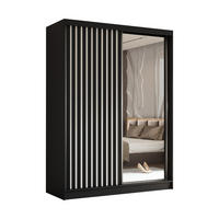 SCHWEBETÜRENSCHRANK Erika 160 cm mit Lamellen und Spiegel 2-türig, schwarz, schwarz, Lamelle weiß - Schwarz/Weiß, Kunststoff (160/216/51cm) - Margaret Hadas24