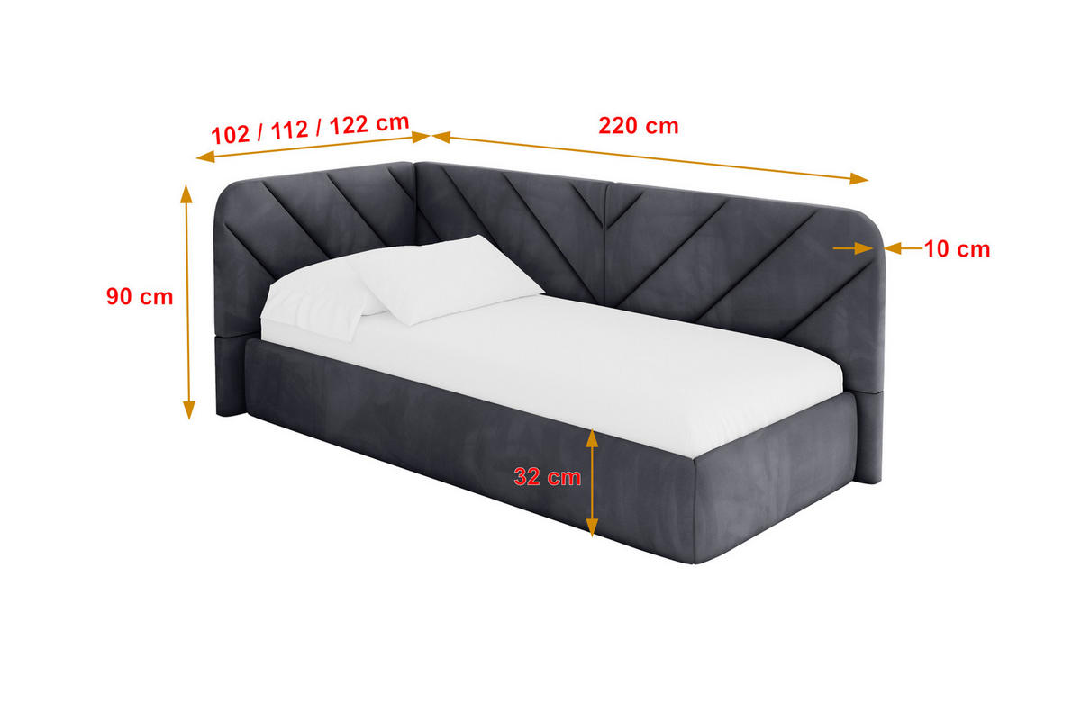 EINZELLBETT Jugendbett mit Bettkasten und Matratze H3/H4, Rechts - FIKY 80x200 Dunkelgrau - Titanfarben, Holzwerkstoff/Textil (80/200cm) - ALTDECOR