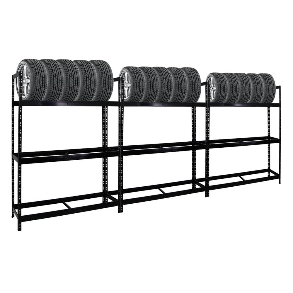 REIFENREGAL Tiger XL 3er-Set mit 3x 200x150x45 cm 300 kg Fachlast bis zu 54 Reifen Schwarz - Schwarz, Metall (450/200/45cm) - PROREGAL
