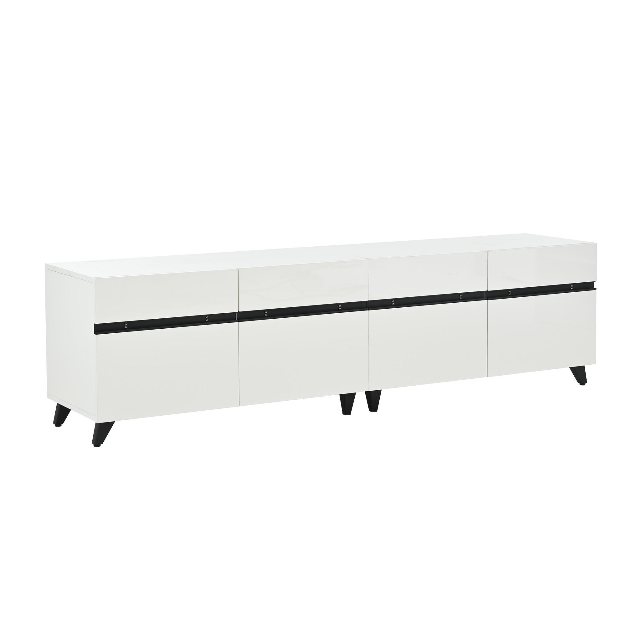 TV-SCHRANK 180 cm Hochglanz mit 4 Schränken & 8 Tischbeinen Für 80-Zoll Fernseher, verstellbare Trennwände, Stauraum - Weiß, Holzwerkstoff (180/49/40cm) - Urban Meuble