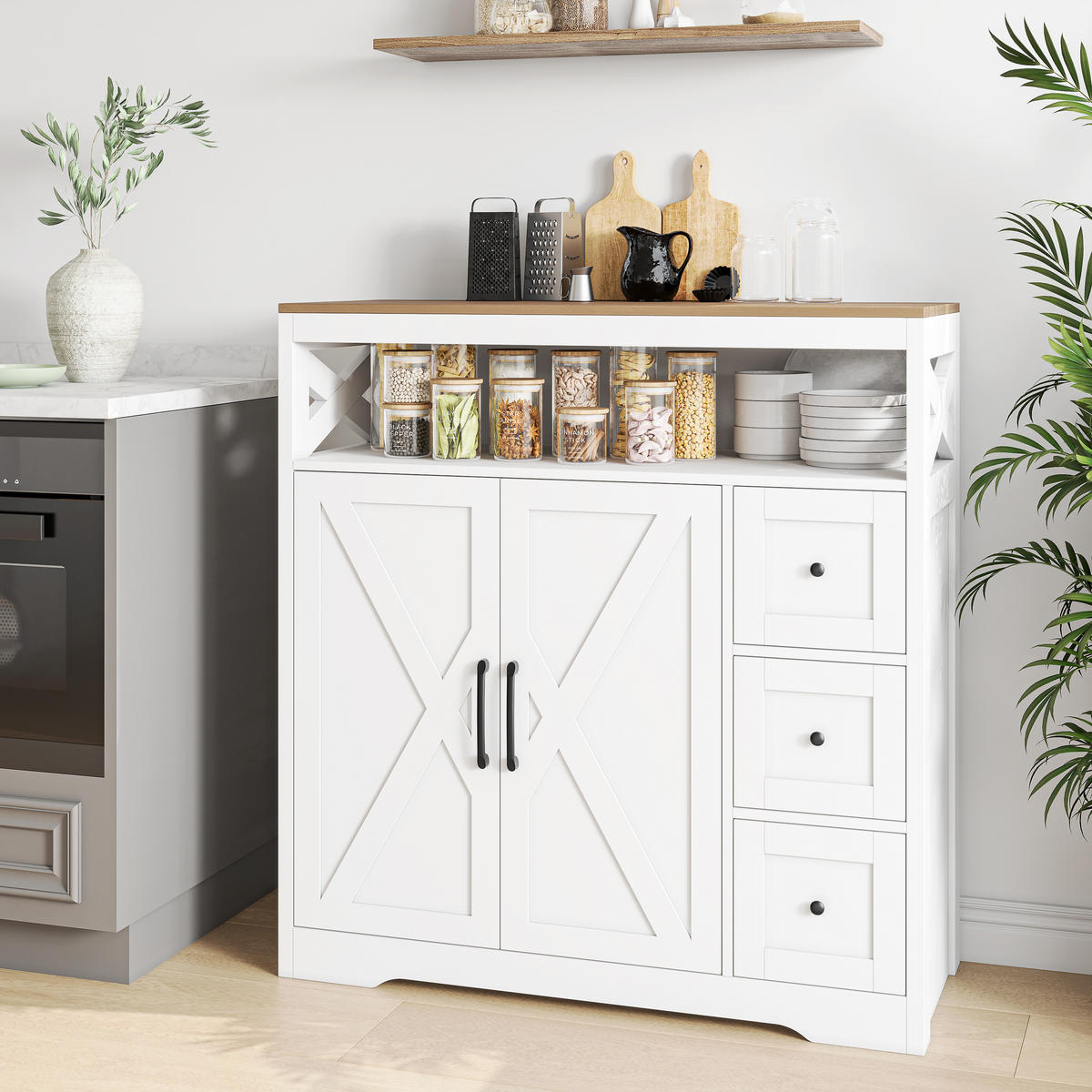 SIDEBOARD skandinavisch mdf 3 schubladen 2 türen stauraum - Weiß, Holzwerkstoff (40/105/100cm) - SHOPENTRA