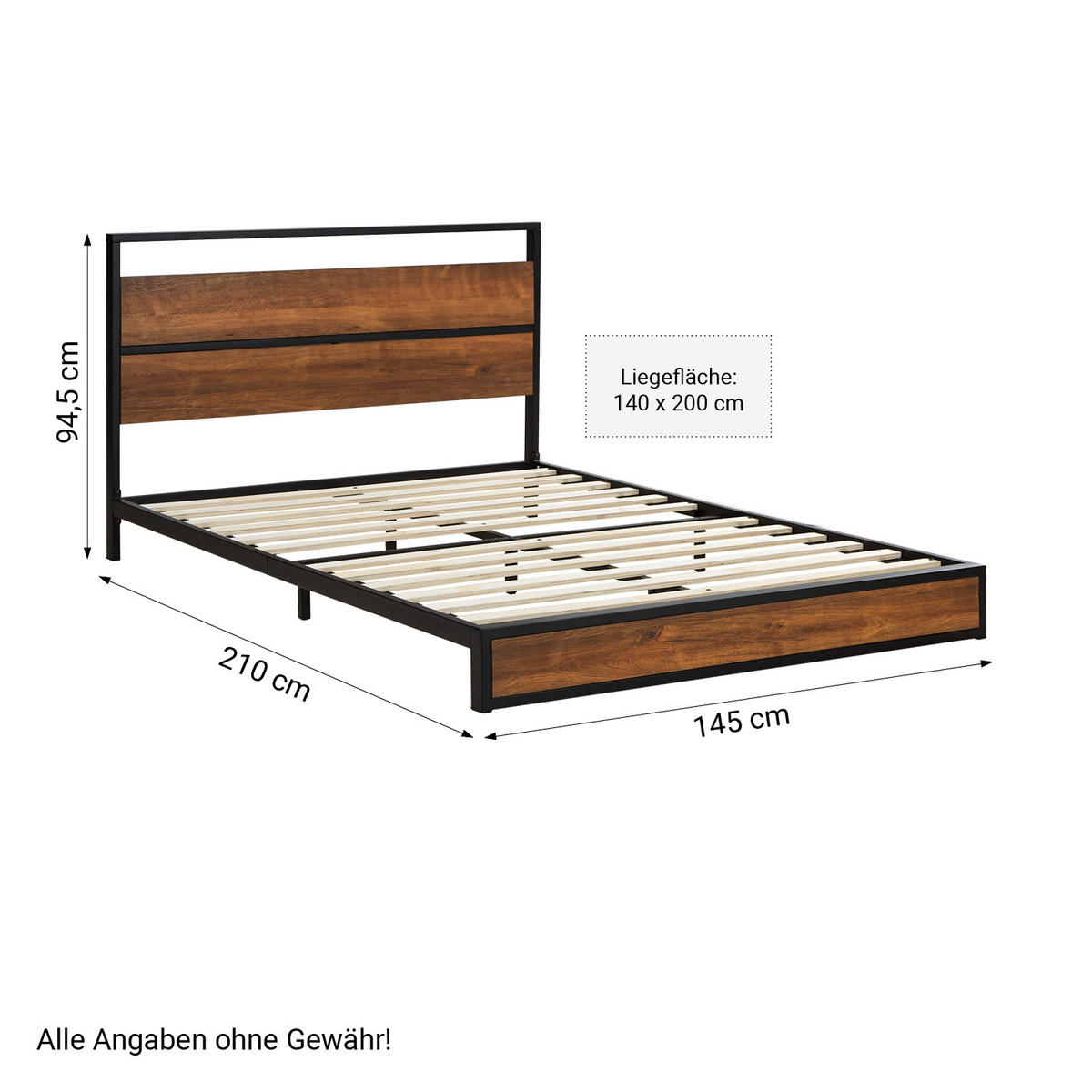 METALLBETT 140/200 cm in Schwarz mit Lattenrost - Schwarz, Holz/Metall (140/200cm) - Homestyle4u