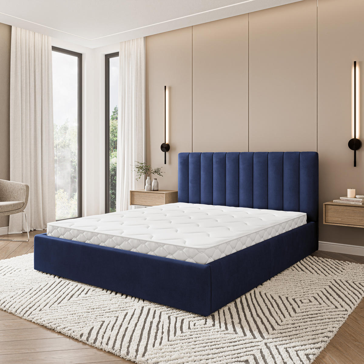 POLSTERBETT DEMERA MGV 120x200 cm mit Bettkästen - Blau - Blau, Holz (120/200cm) - MASSENO