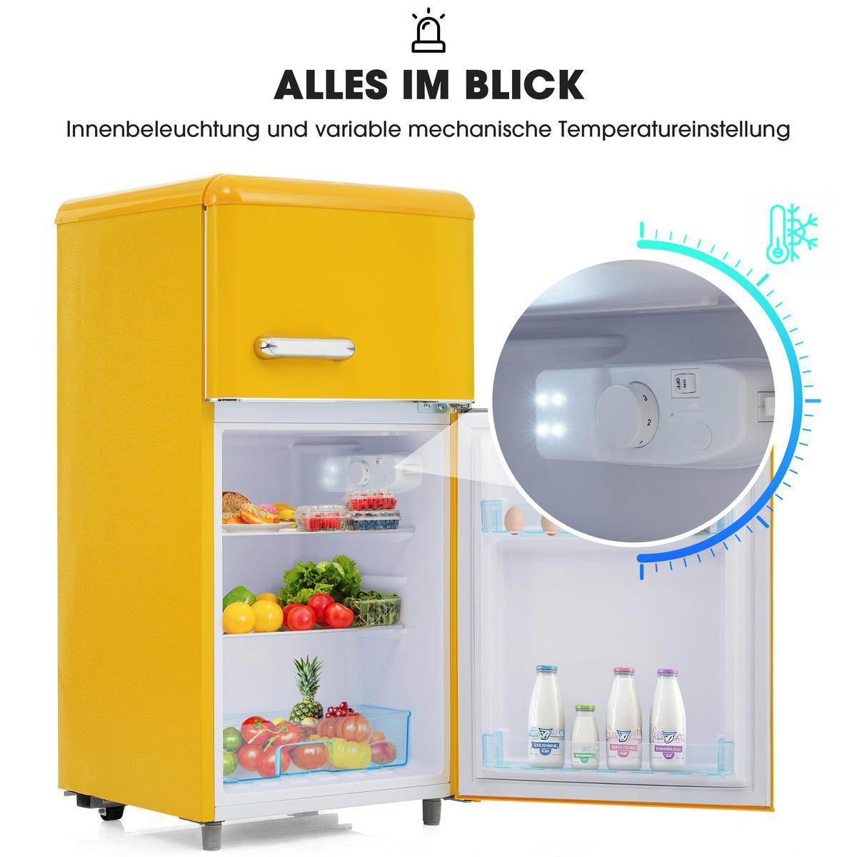 KÜHL-GEFRIER-KOMBINATION 72 l, 21 l Gefriervolumen, Energieeffizienzklasse E, Gelb - Gelb, Metall (45/73/46cm) - FOHERE
