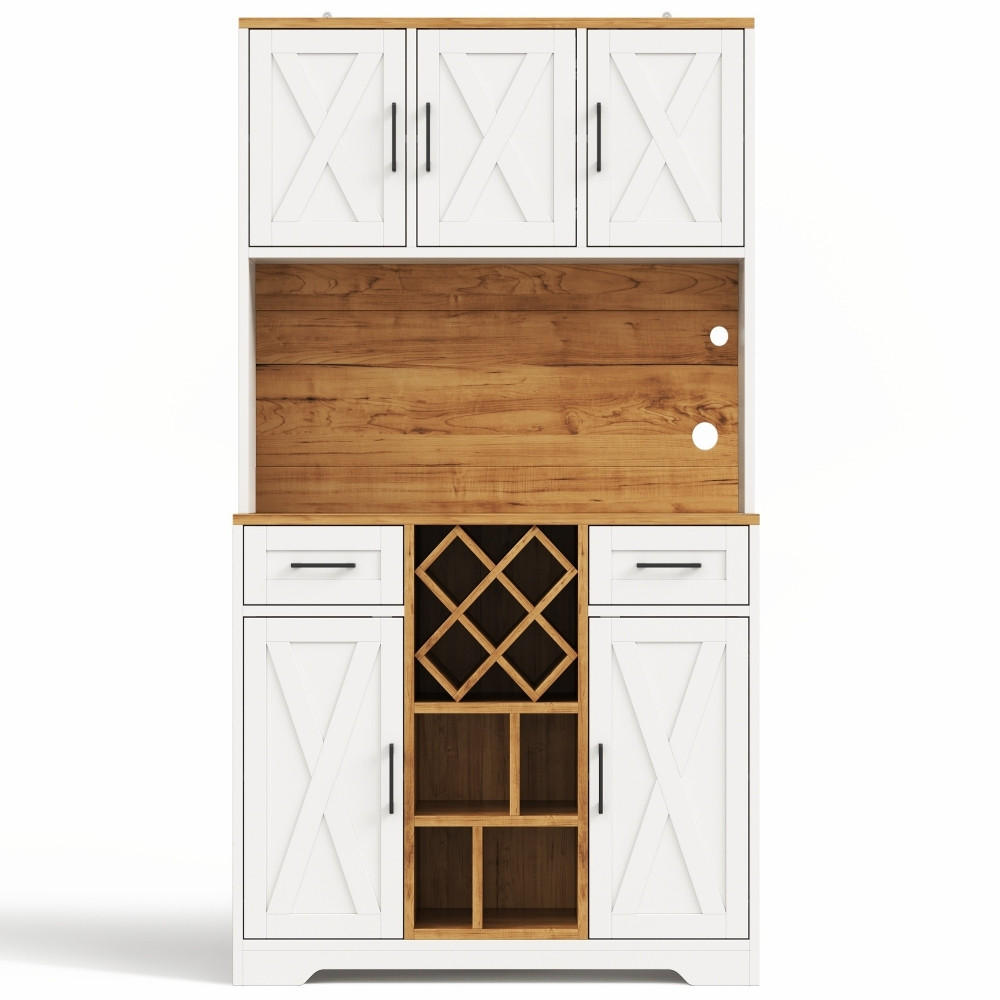 KÜCHENSCHRANK MIT LED-BELEUCHTUNG UND STECKDOSE, mit Weinregal, MDF, Scheunentor-Design, für Esszimmer, 105/40/180 cm - Naturfarben, Kunststoff (40/180/105cm) - Rolipo
