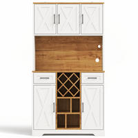 KÜCHENSCHRANK MIT LED-BELEUCHTUNG UND STECKDOSE, mit Weinregal, MDF, Scheunentor-Design, für Esszimmer, 105/40/180 cm - Naturfarben, Kunststoff (40/180/105cm) - Rolipo