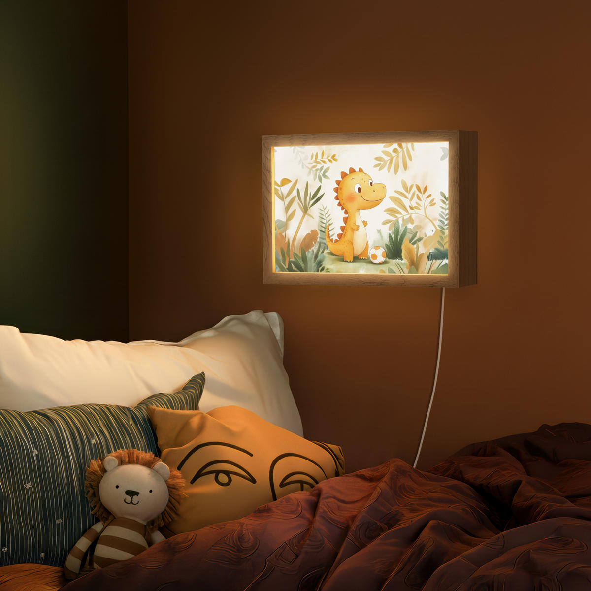 NÁSTĚNNÁ LAMPA Dino - Fotbal - Orange 30x20 cm - béžová, kompozitní dřevo (30/20/8cm) - OnlyWow