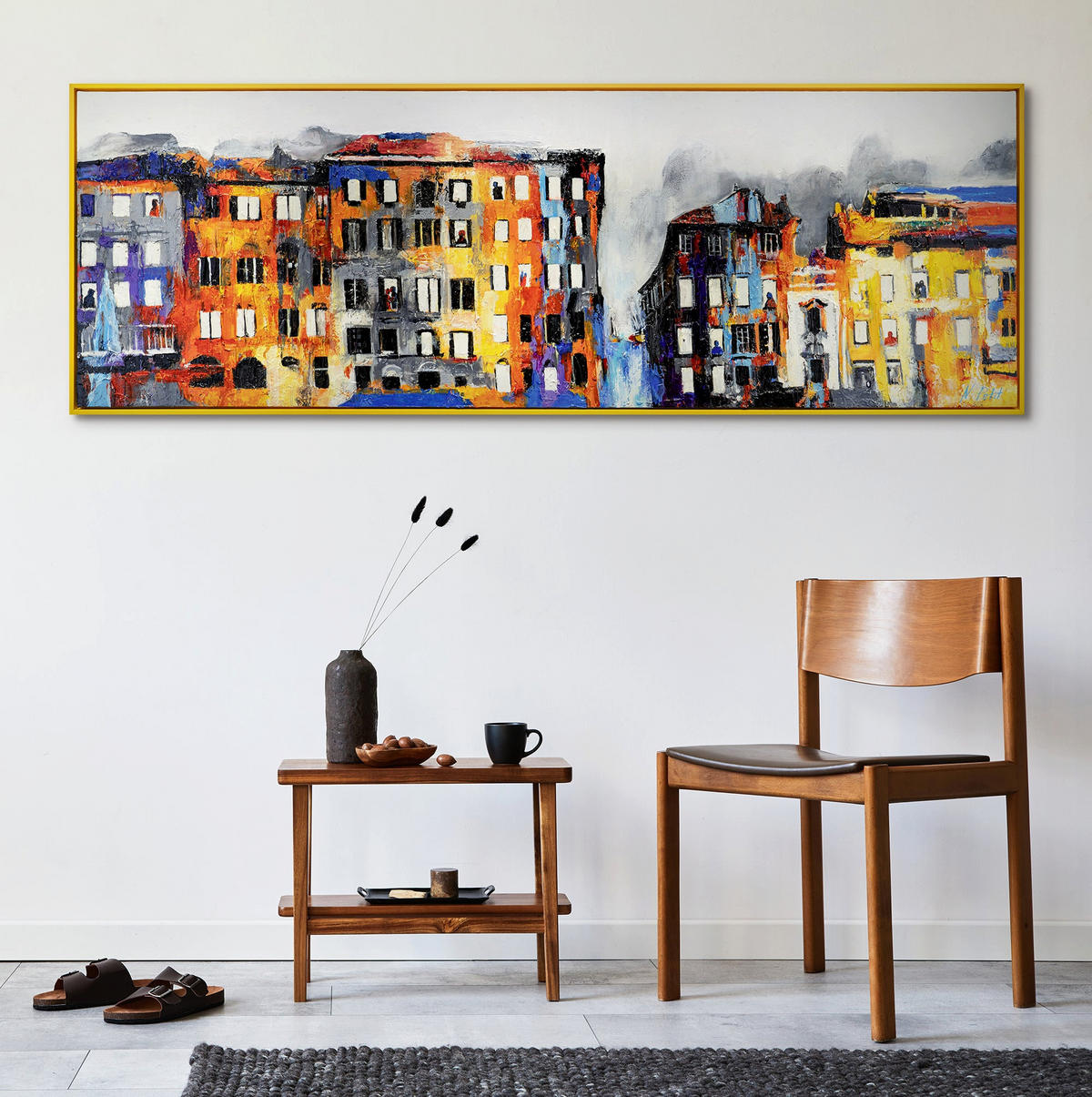 GEMÄLDE Kleinstadt Schattenfugenrahmen Rot 150x50 cm - Rot, Holz (150/50cm) - YS-art gallery