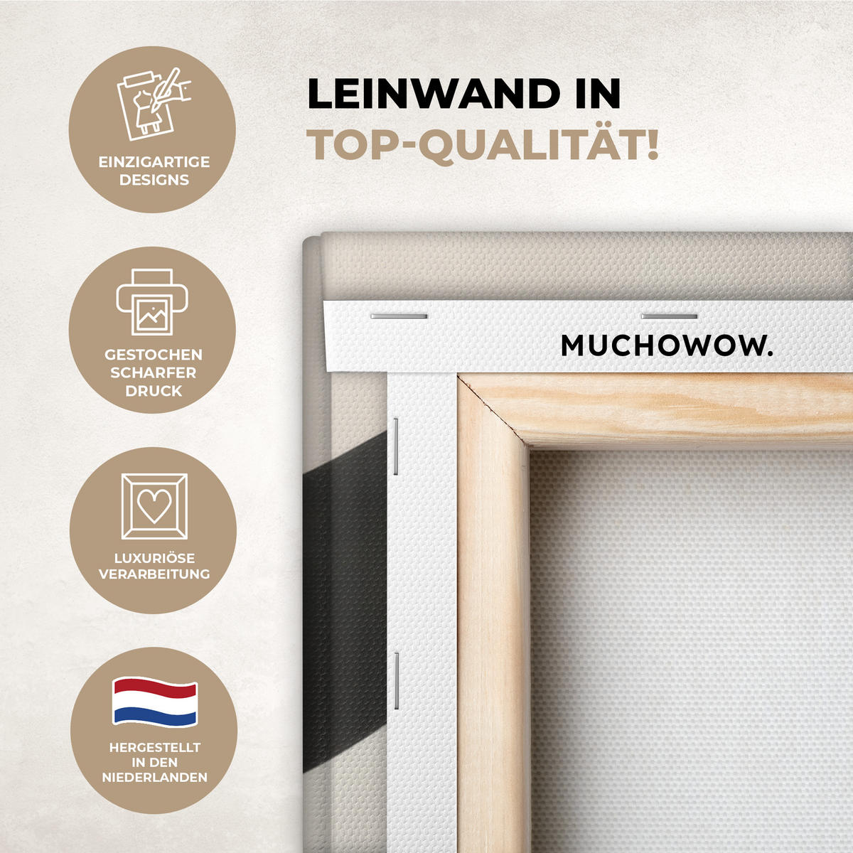 LEINWANDBILD Abstrakt - Landschaft - Wellen - Cremefarben Wandbilder 80x60 cm - Cappuccino, Textil (80/60cm) - MuchoWow