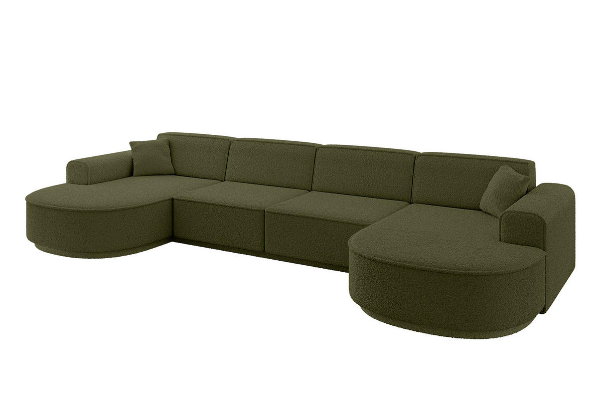 WOHNLANDSCHAFT MARI-U2 - 380x163x73,5 cm Grün Bouclé - Schwarz/Grün, Holzwerkstoff/Kunststoff (380/73.5/163cm) - ALTDECOR