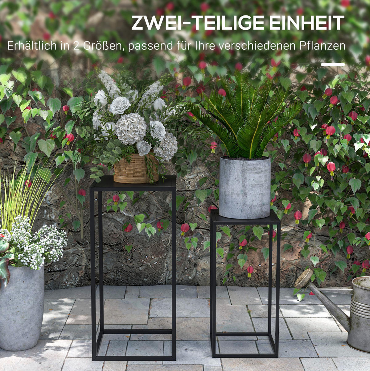 BLUMENTREPPE aus Stahl 25x25x58,5/31x31x65 cm in Schwarz platzsparend - Schwarz, Metall (31/65/31cm) - Modfu