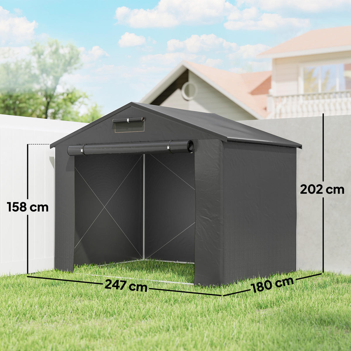 ZELTGARAGE DE-08132 wasserdicht mit aufrollbarer Tür & Belüftung Dunkelgrau - Dunkelgrau, Metall (180/202/247cm) - ComfortXL