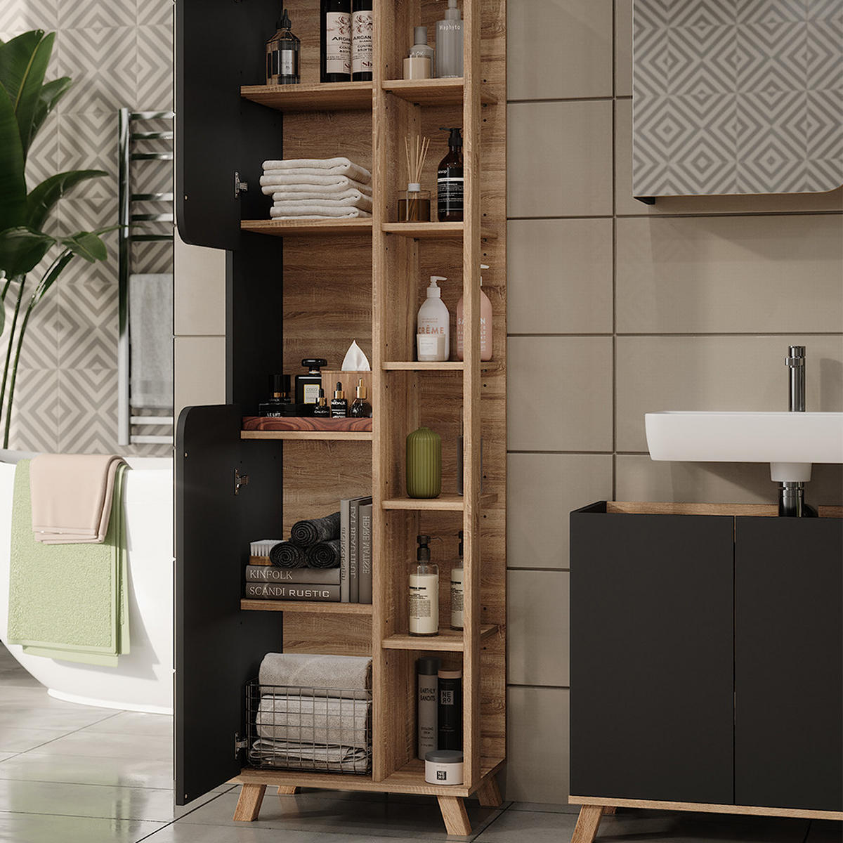 BADMÖBEL-SET Karen Sonoma/Anthrazit 4 Teile - Anthrazit, Holzwerkstoff (80/65/35cm) - Vicco