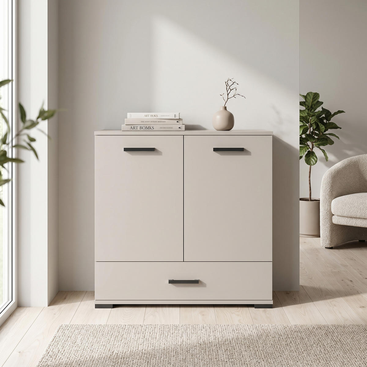 KOMMODE ALBANO 90/83/40cm mit 1 Schubladen 2 Türen Kaschmir - Kaschmir, Holzwerkstoff (90/83/40cm) - MASSENO