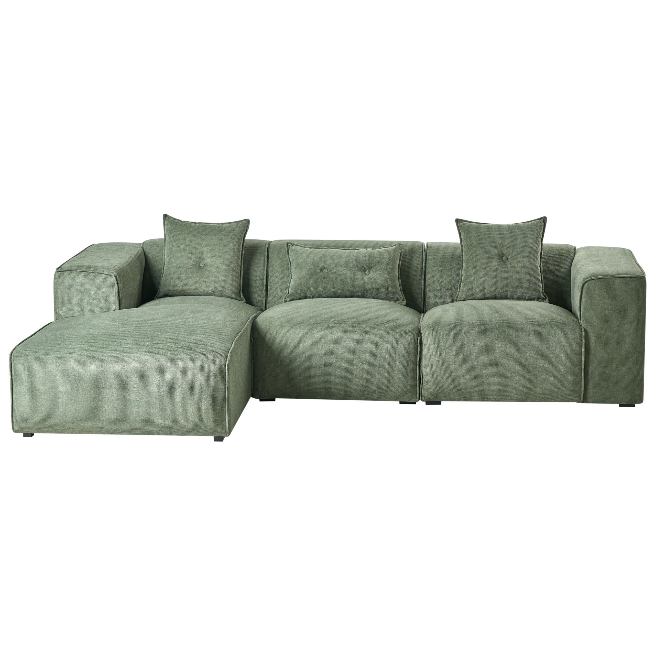 ROHOVÁ POHOVKA 3-místná Žinylková látka Tmavě zelená pravostranná Dolva - černá/zelená barva, textil (294/170cm) - Beliani