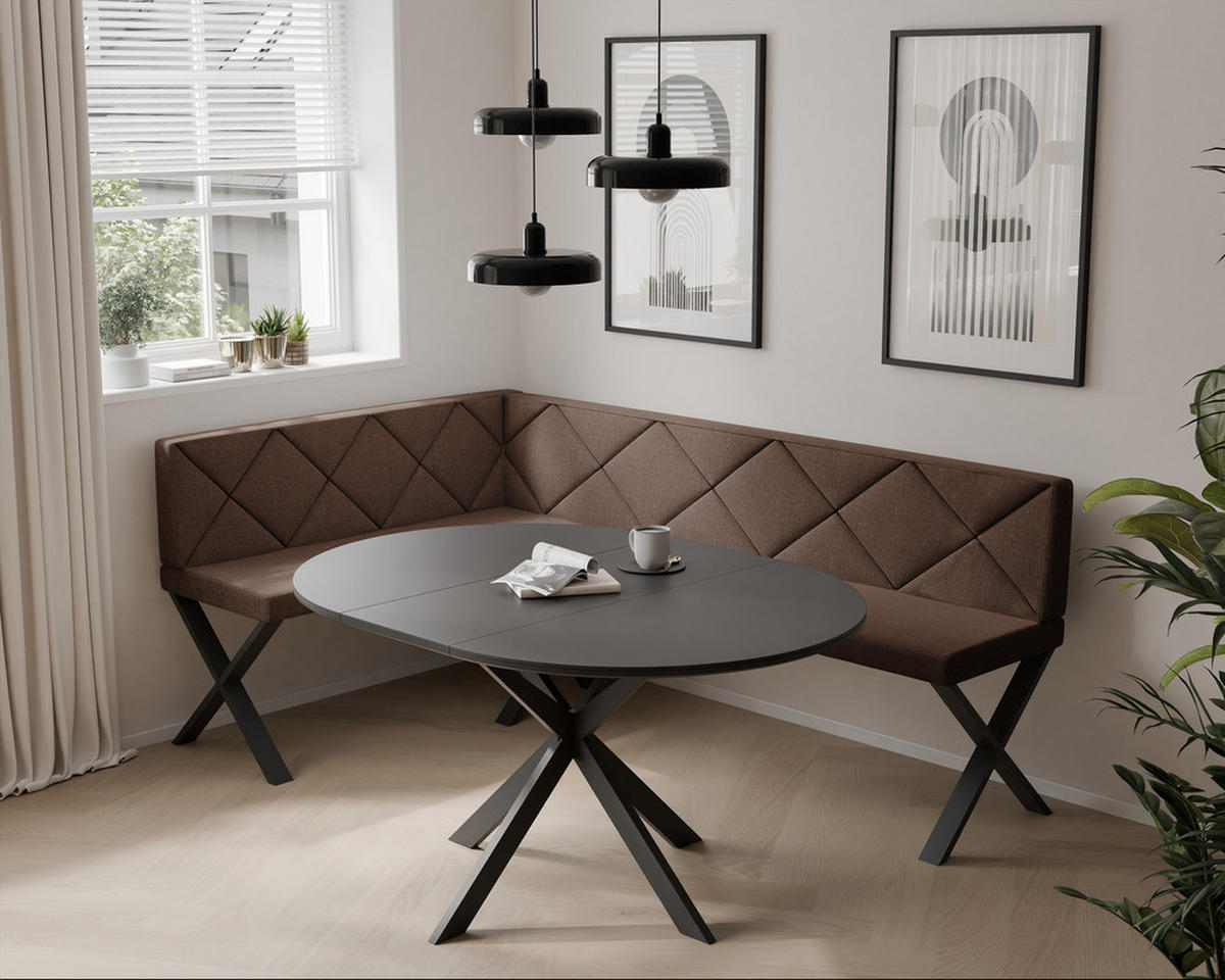 ECKBANK links VERO X Webstoff gesteppt, 142/196 cm Braun - Braun, Textil/Metall (142/196cm) - Idohome